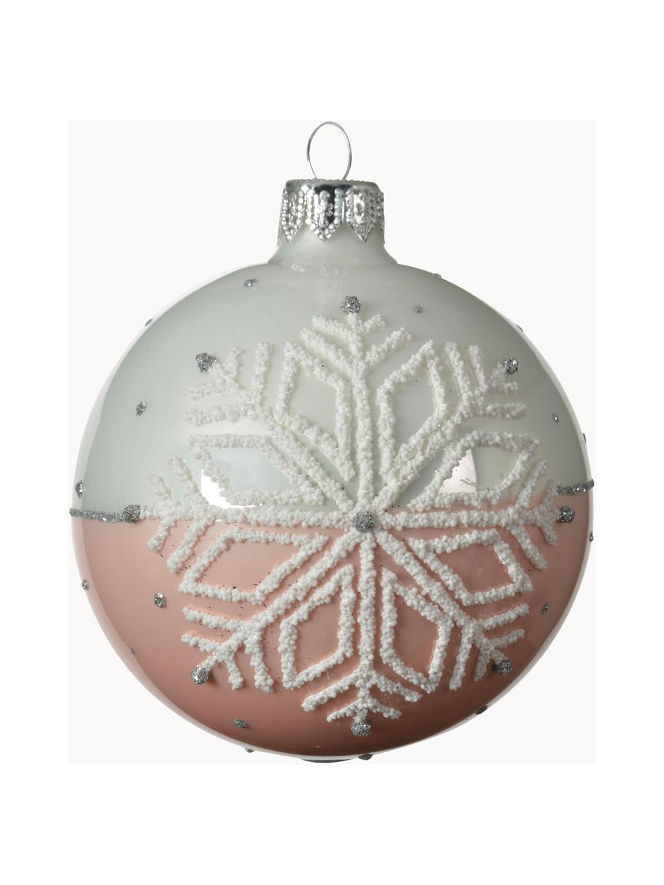 Kerstballen Snowflake Ø 8 cm, 2 stuks, Wit, roze, Ø 8 x H 8 cm