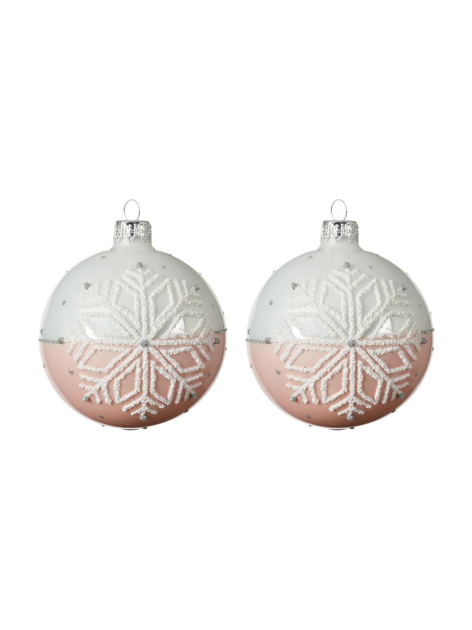 Boule de Noël Snowflake Ø 8 cm, 2 pièces, Blanc, rose, Ø 8 x haut. 8 cm