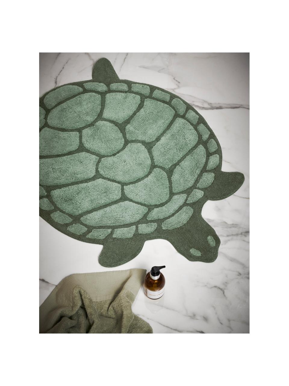 Alfombrilla de baño en forma de tortuga Lazy, 100% algodón, certifacado Oeko-Tex®, Verde oscuro, An 75 x L 98 cm