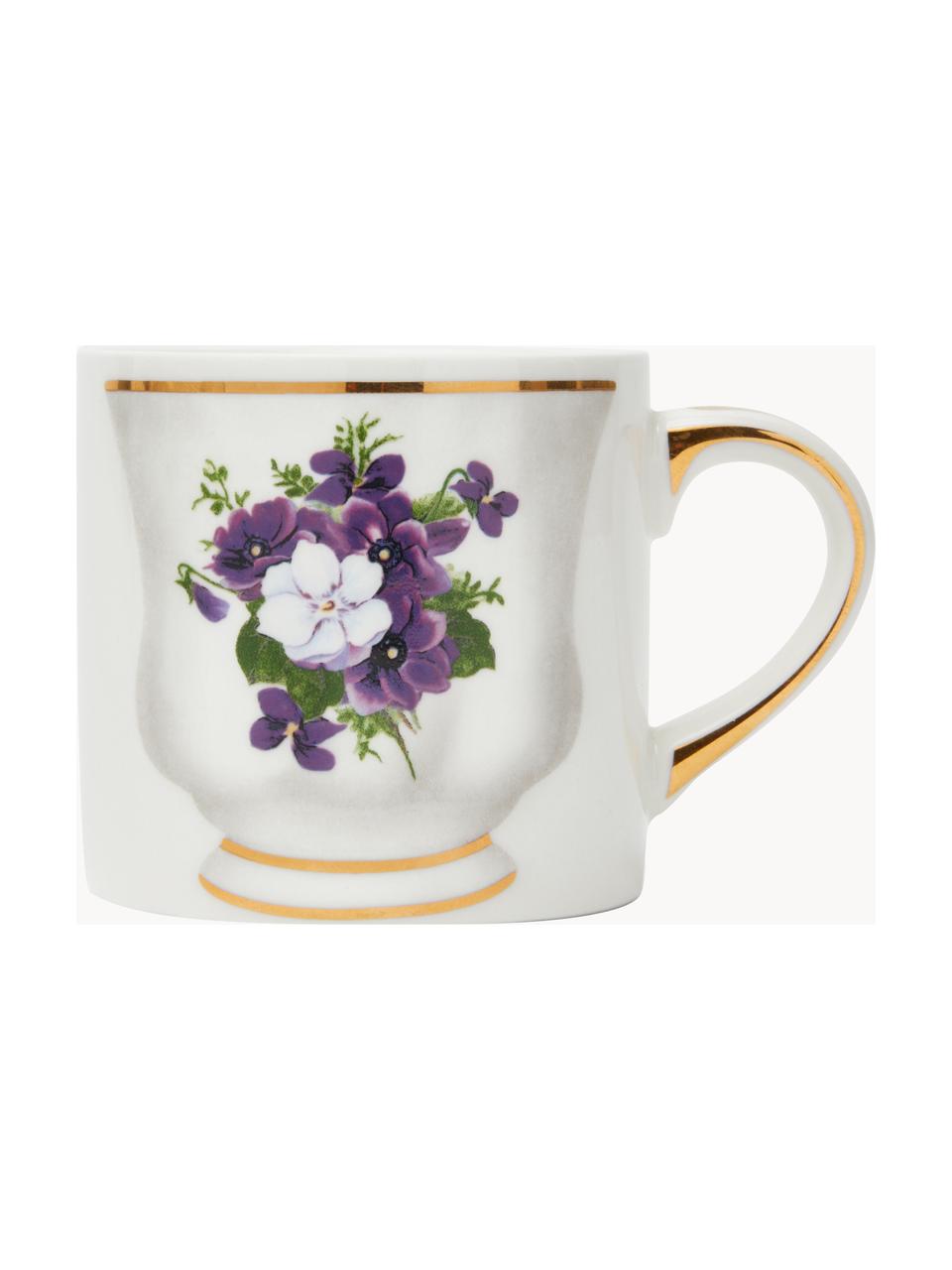 Design Porzellan-Tasse Granny, Porzellan, Off White, Lila, Ø 8 x H 7 cm, 200 ml