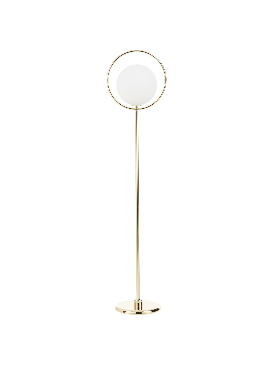 Design-Stehlampe Saint in Gold, Lampenschirm: Glas, Weiss, Messing, 30 x 140 cm
