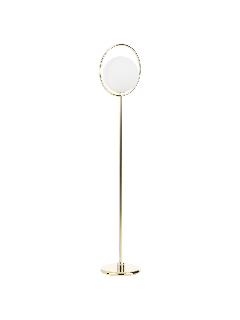 Design-Stehlampe Saint in Gold, Lampenschirm: Glas, Weiß, Messing, 30 x 140 cm