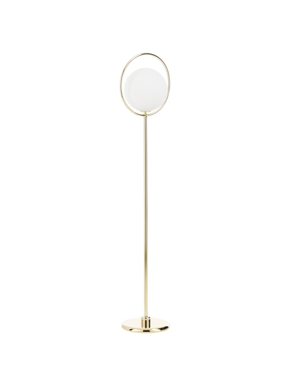 Lampada da terra in oro Saint, Paralume: vetro, Bianco ottonato, Larg. 30 x Alt. 140 cm