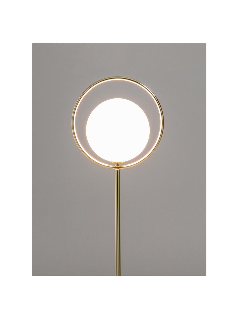 Design-Stehlampe Saint in Gold, Lampenschirm: Glas, Weiss, Messing, 30 x 140 cm