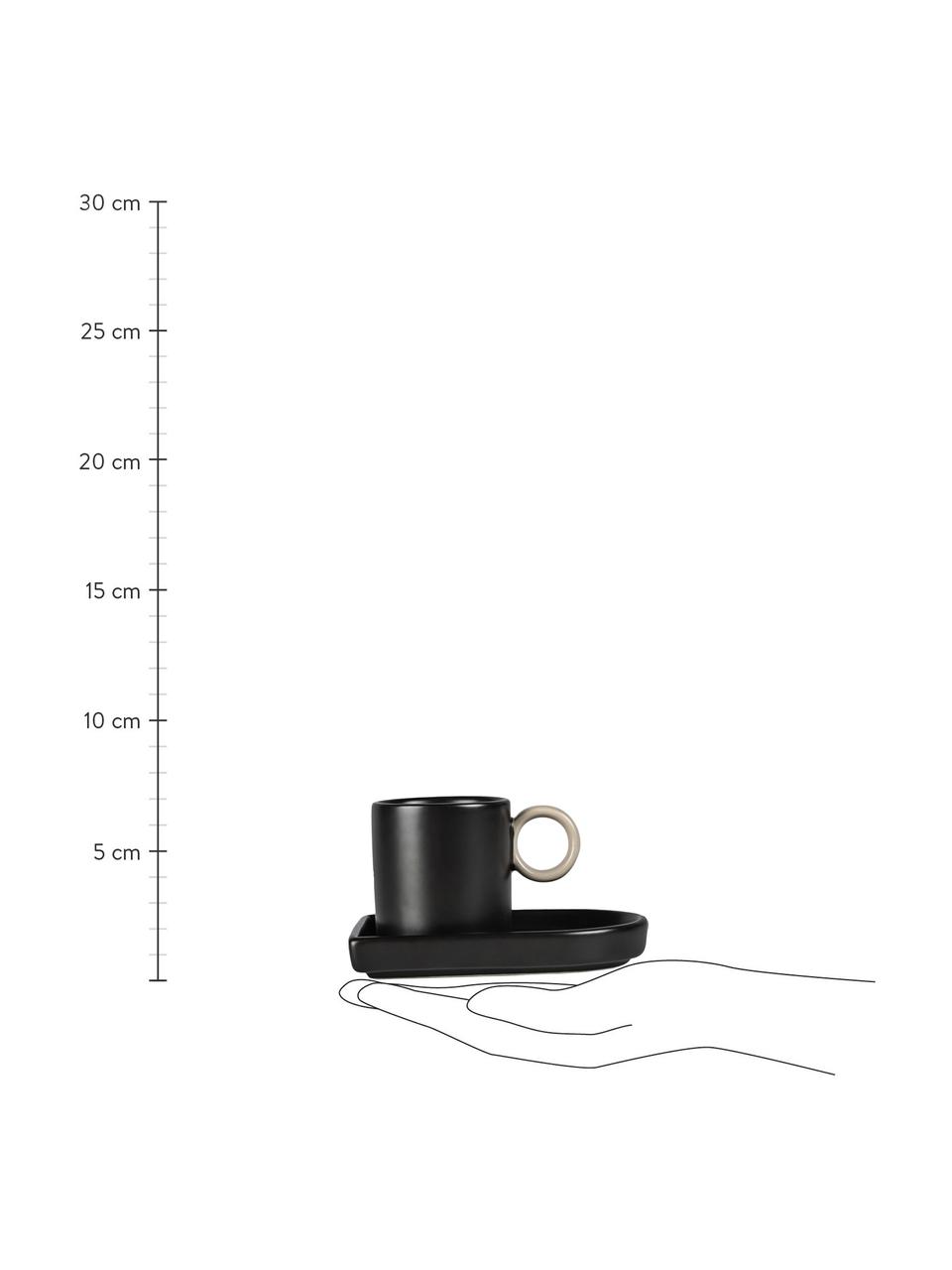 Porseleinen espressokopjes met schoteltjes Niki, 2 stuks, Porselein, Zwart, beige, Ø 6 x H 6 cm, 80 ml