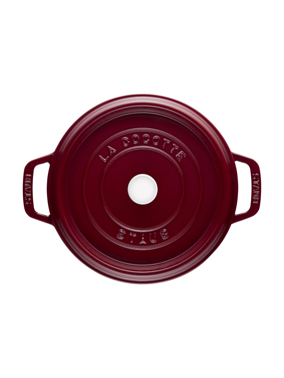 Kulatý pekáč z litiny La Cocotte, Smaltovaná litina, Vínově červená, stříbrná, Ø 24 cm, V 15 cm