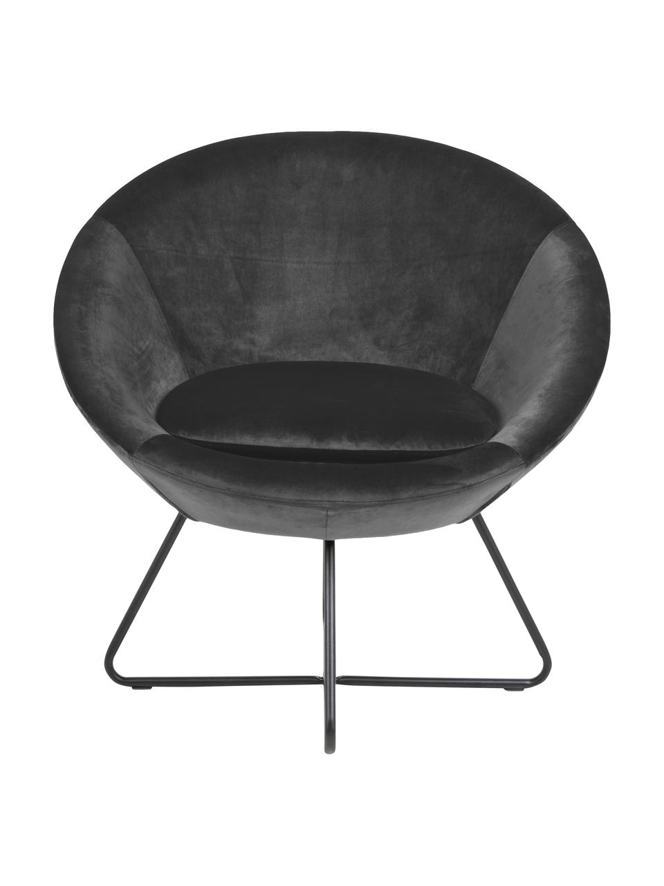 Fluwelen fauteuil Center in grijs, Bekleding: polyester fluweel, Frame: gepoedercoat metaal, Fluweel donkergrijs, B 82 x D 71 cm