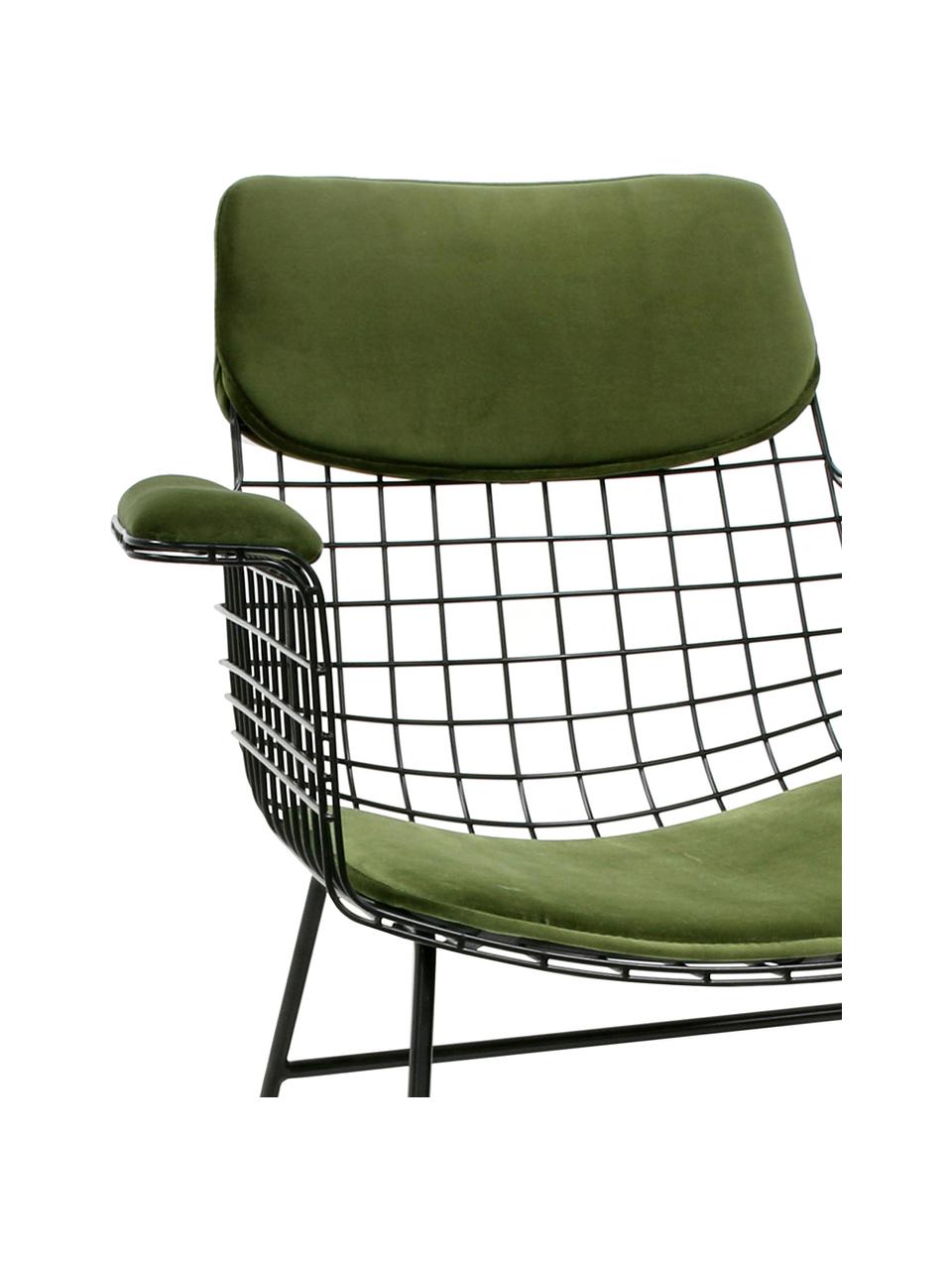Súprava zamatových vankúšov na sedenie pre kovovú stoličku s opierkami Wire, 2 diely, Zelená, Súprava s rôznymi veľkosťami