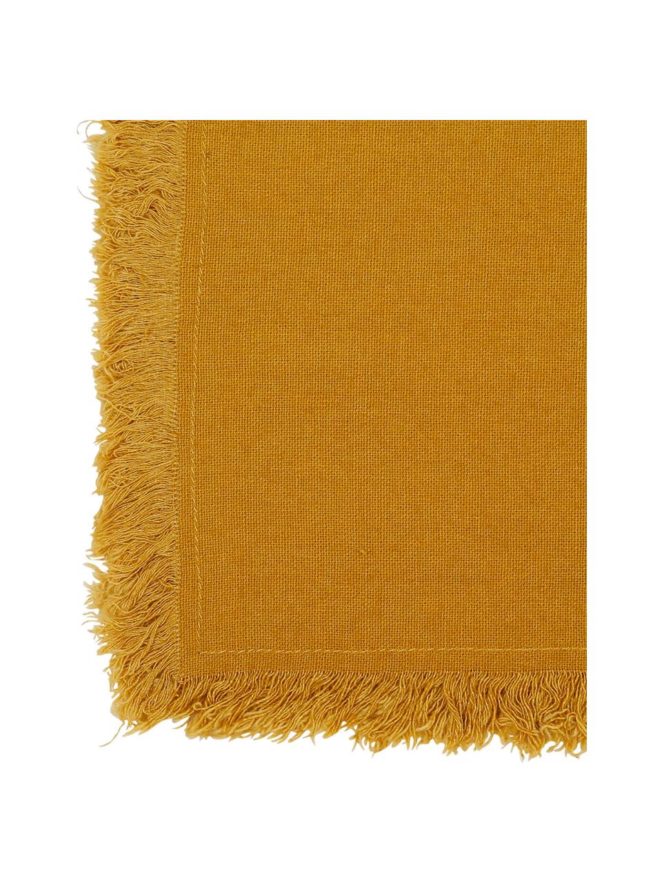 Baumwoll-Servietten Nalia mit Fransen, 2 Stück, Baumwolle, Gelb, B 35 x L 35 cm