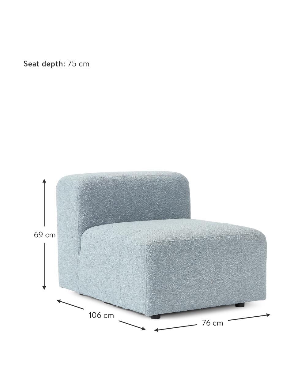 Bouclé-Mittelmodul Lena, Bezug: Bouclé (93 % Polyester, 6, Gestell: Kiefernholz, Schichtholz,, Füße: Kunststoff, Bouclé Hellblau, B 76 x T 106 cm