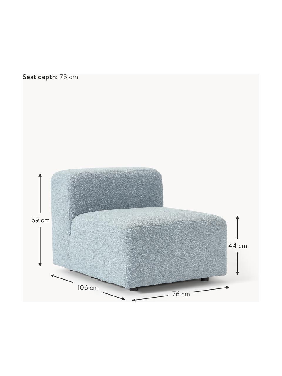 Bouclé-Mittelmodul Lena, Bezug: Bouclé (93 % Polyester, 6, Gestell: Kiefernholz, Schichtholz,, Füße: Kunststoff, Bouclé Hellblau, B 76 x T 106 cm