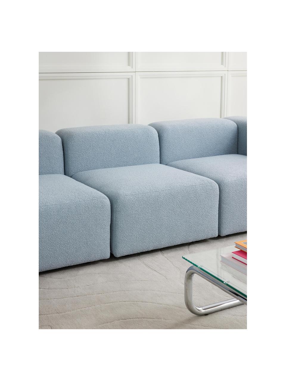 Modulo centrale in bouclè Lena, Rivestimento: bouclé (93% poliestere, 6, Struttura: legno di pino, compensato, Piedini: plastica, Bouclé azzurro, Larg. 76 x Prof. 106 cm