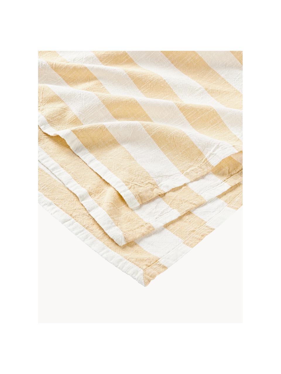 Nappe à rayures Strip, 100 % coton, Blanc, jaune pâle, 6-8 personnes (long. 200 x larg. 140 cm)