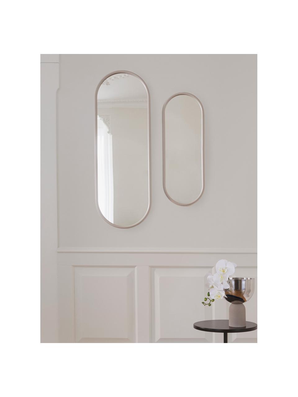 Specchio ovale da parete Angui, Superficie dello specchio: vetro a specchio, Cornice: acciaio rivestito, Beige chiaro, Larg. 29 x Alt. 78 cm
