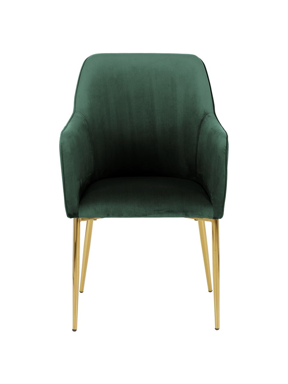 Sedia con braccioli in velluto verde scuro Ava, Rivestimento: velluto (100% poliestere), Gambe: metallo zincato, Velluto verde scuro, Larg. 57 x Prof. 63 cm