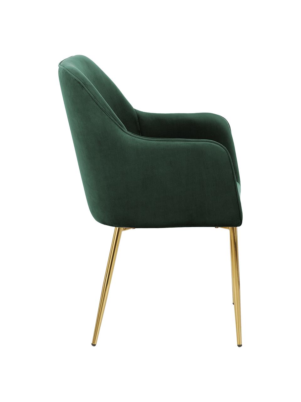 Fluwelen fauteuil Ava in donkergroen, Bekleding: fluweel (100% polyester), Poten: gegalvaniseerd metaal, Fluweel donkergroen, B 57 x D 62 cm