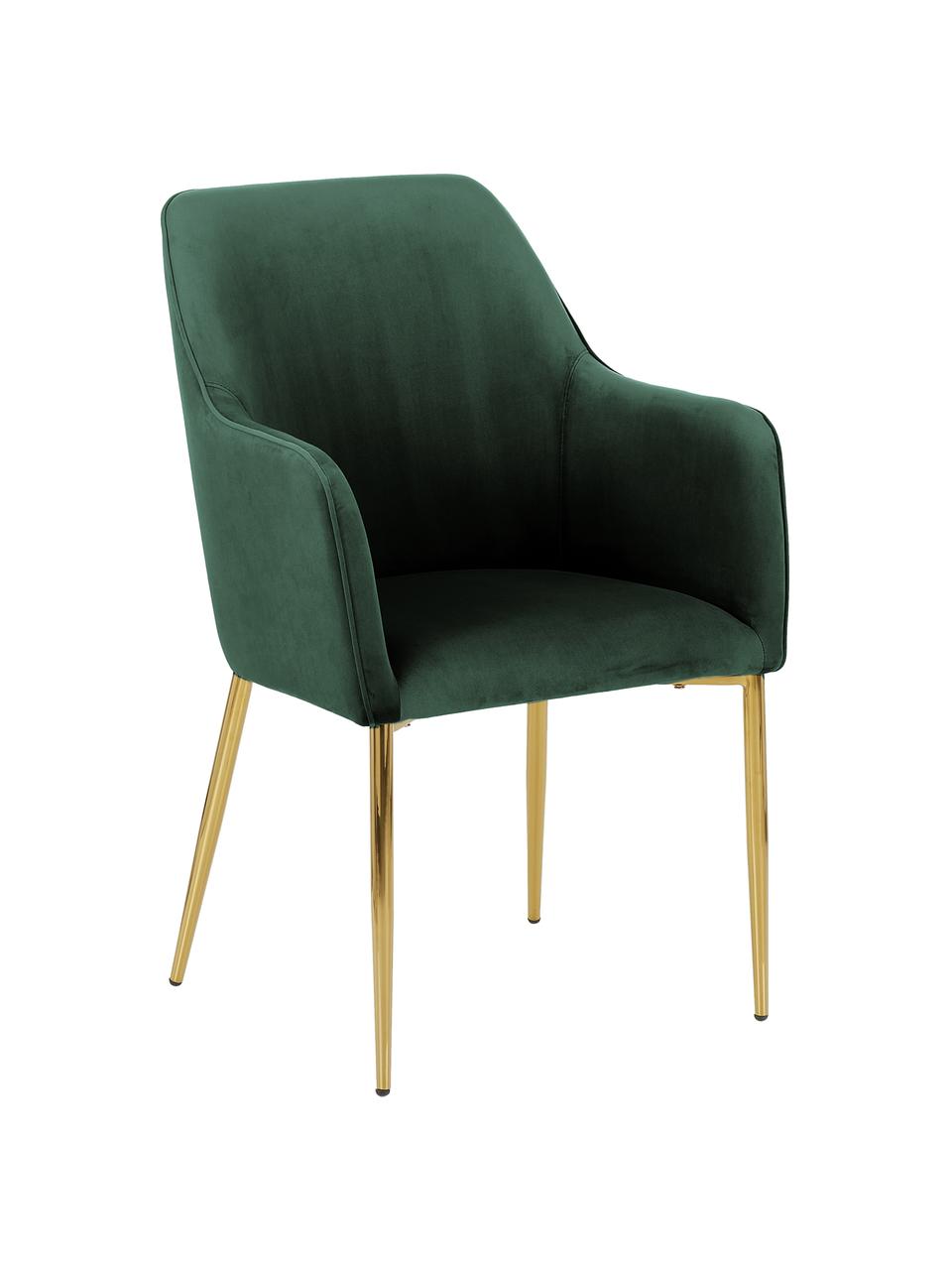 Fluwelen fauteuil Ava in donkergroen, Bekleding: fluweel (100% polyester), Poten: gegalvaniseerd metaal, Fluweel donkergroen, B 57 x D 62 cm