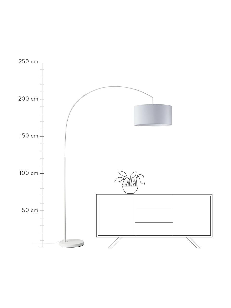 Grande lampada ad arco bianca Niels, Base della lampada: metallo spazzolato, Paralume: tessuto, Bianco, Ø 50 x Alt. 218 cm