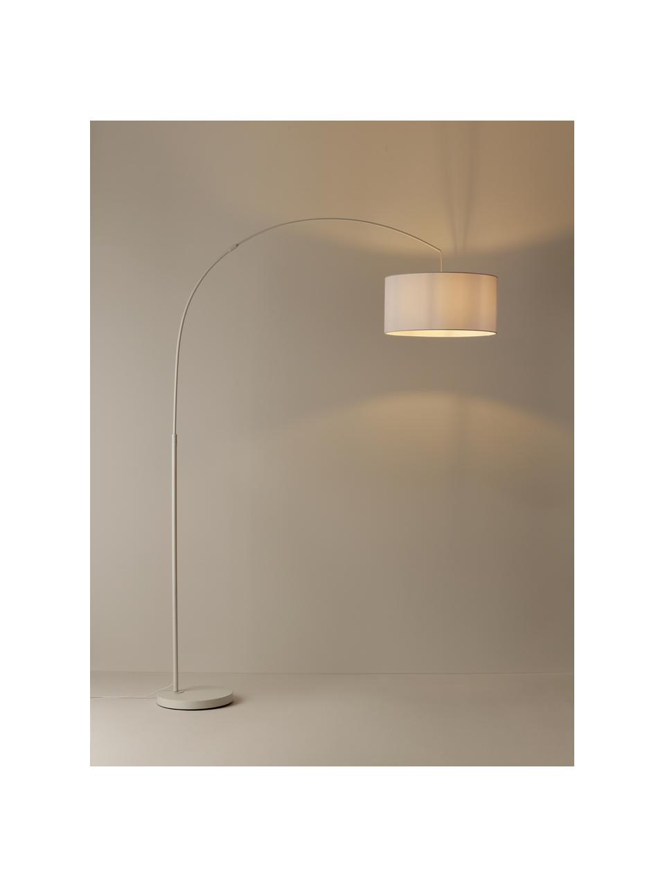 Grote booglamp Niels in wit, Lampvoet: geborsteld metaal, Lampenkap: textiel, Wit, B 157 x H 218 cm
