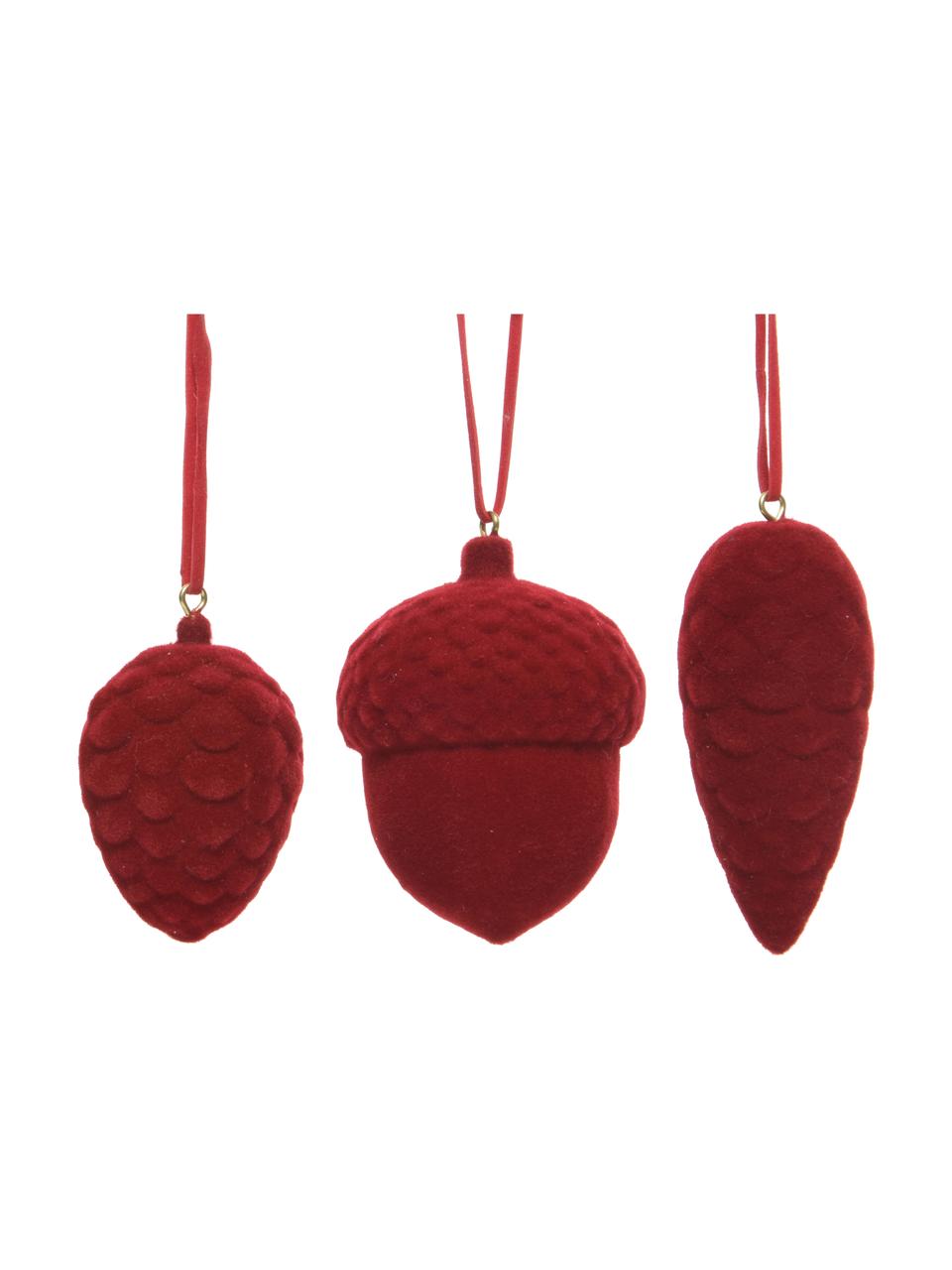 Set 3 ciondoli di Natale Rinbo, alt. 6 cm, Rosso, Larg. 5 x Alt. 6 cm