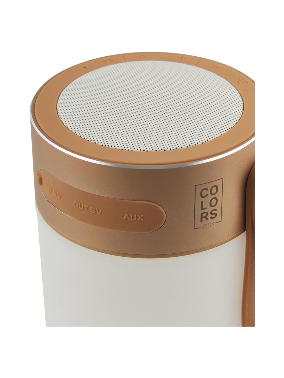 Lámpara para exterior regulable con altavoz Sound Jar, portátil, Pantalla: plástico, Asa: plástico, Cobre, blanco, Ø 9 x Al 14 cm