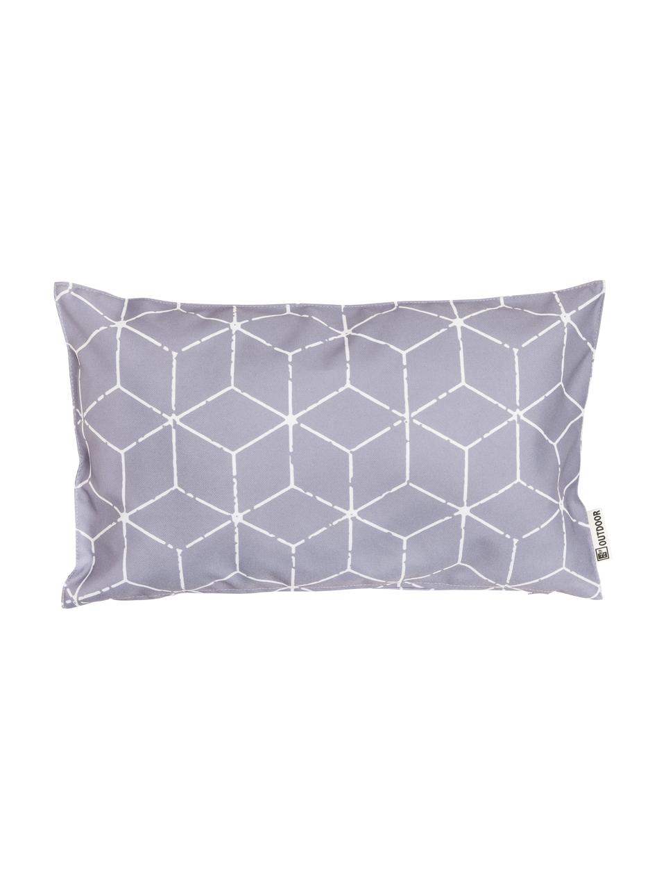 Coussin d'extérieur gris Cube, 100 % polyester, Gris, blanc, larg. 30 x long. 50 cm