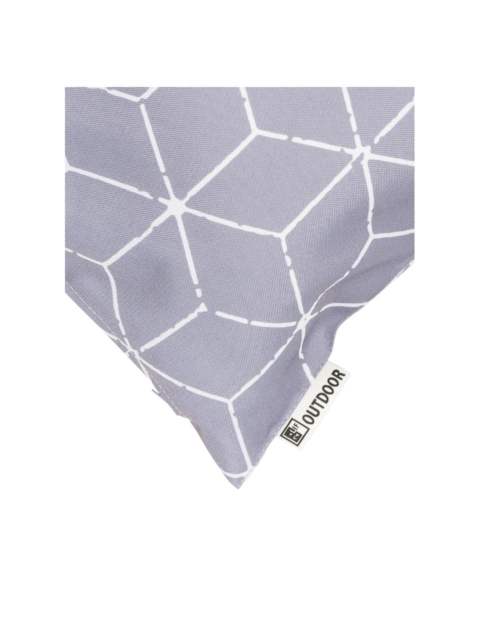 Outdoor kussen Cube met grafisch patroon in grijs/wit, met vulling, 100% polyester, Grijs, wit, 30 x 50 cm