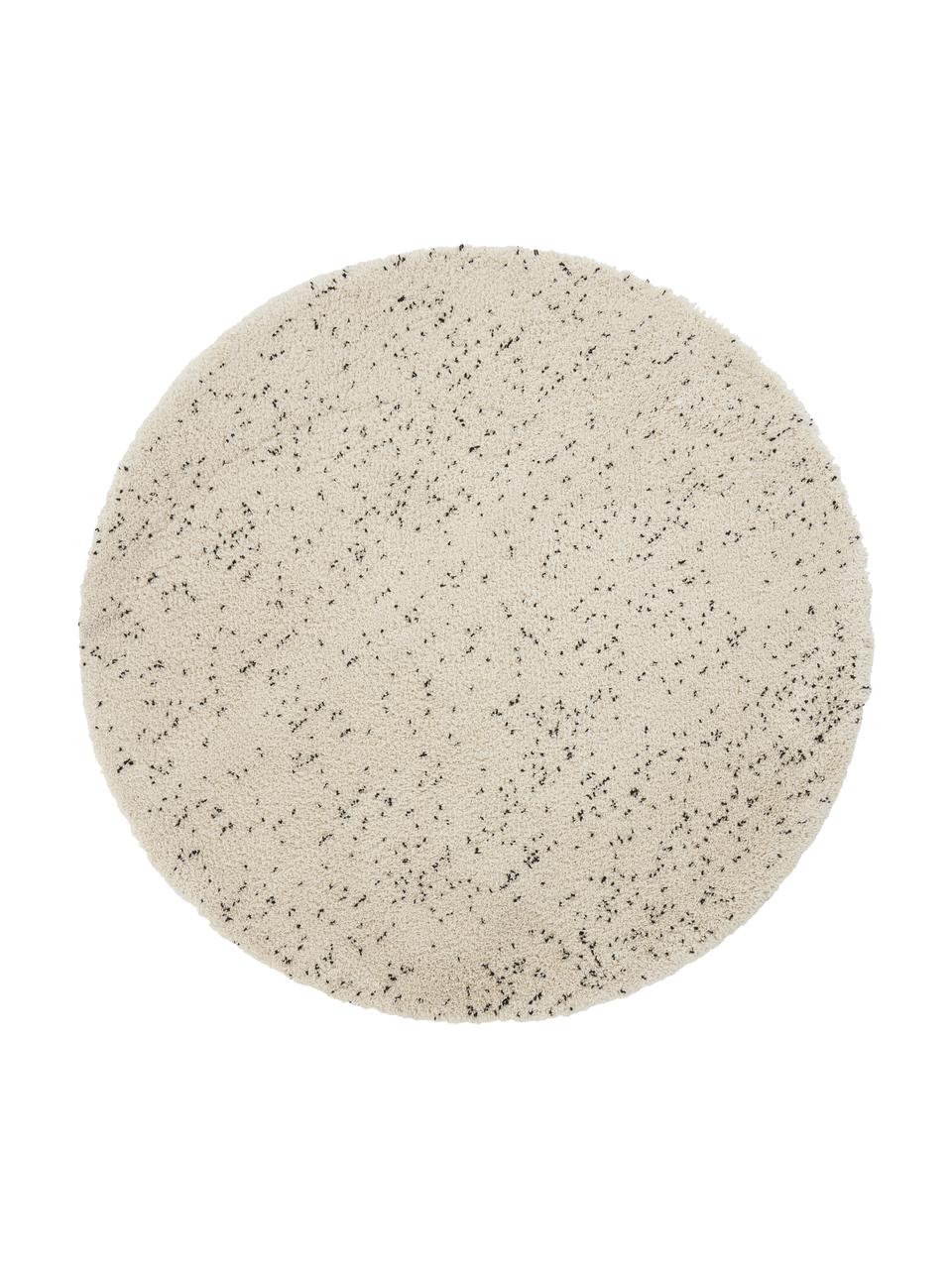 Rond hoogpolig vloerkleed Ludde, licht gespikkeld, 68% polypropyleen, 27% jute, 5% polyester, Wolwit, zwart, 200 x 200 cm