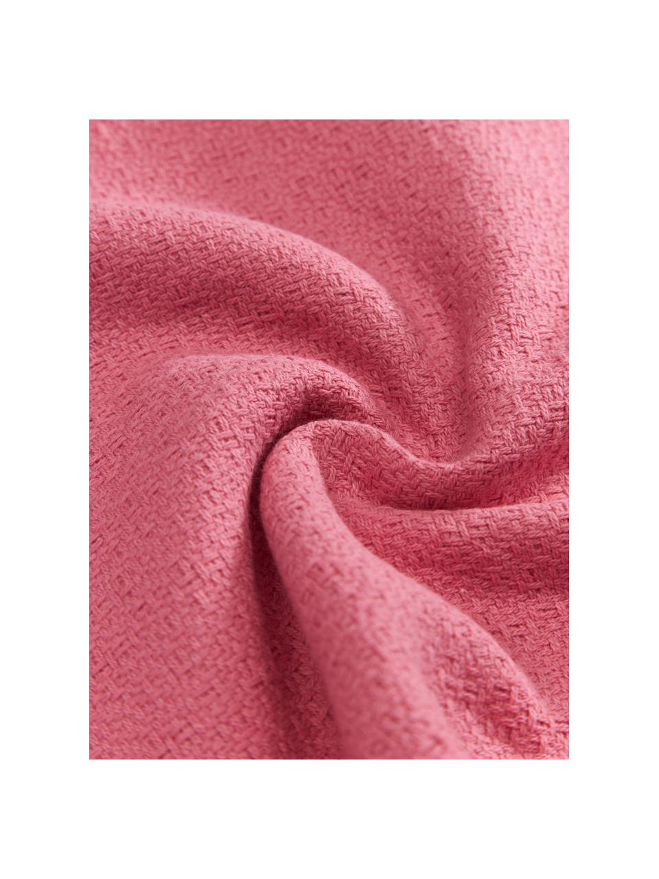 Housse de coussin rectangulaire rose à franges Libi, 100 % coton, Rose, larg. 30 x long. 50 cm