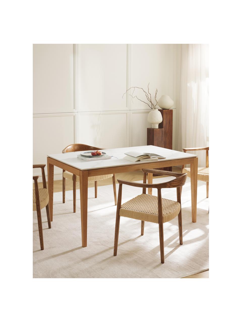 Esstisch Jackson mit Tischplatte in Marmor-Optik, in verschiedenen Größen, Tischplatte: Keramikstein, Marmor-Optik Weiß, Eichenholz lackiert, B 180 x T 90 cm