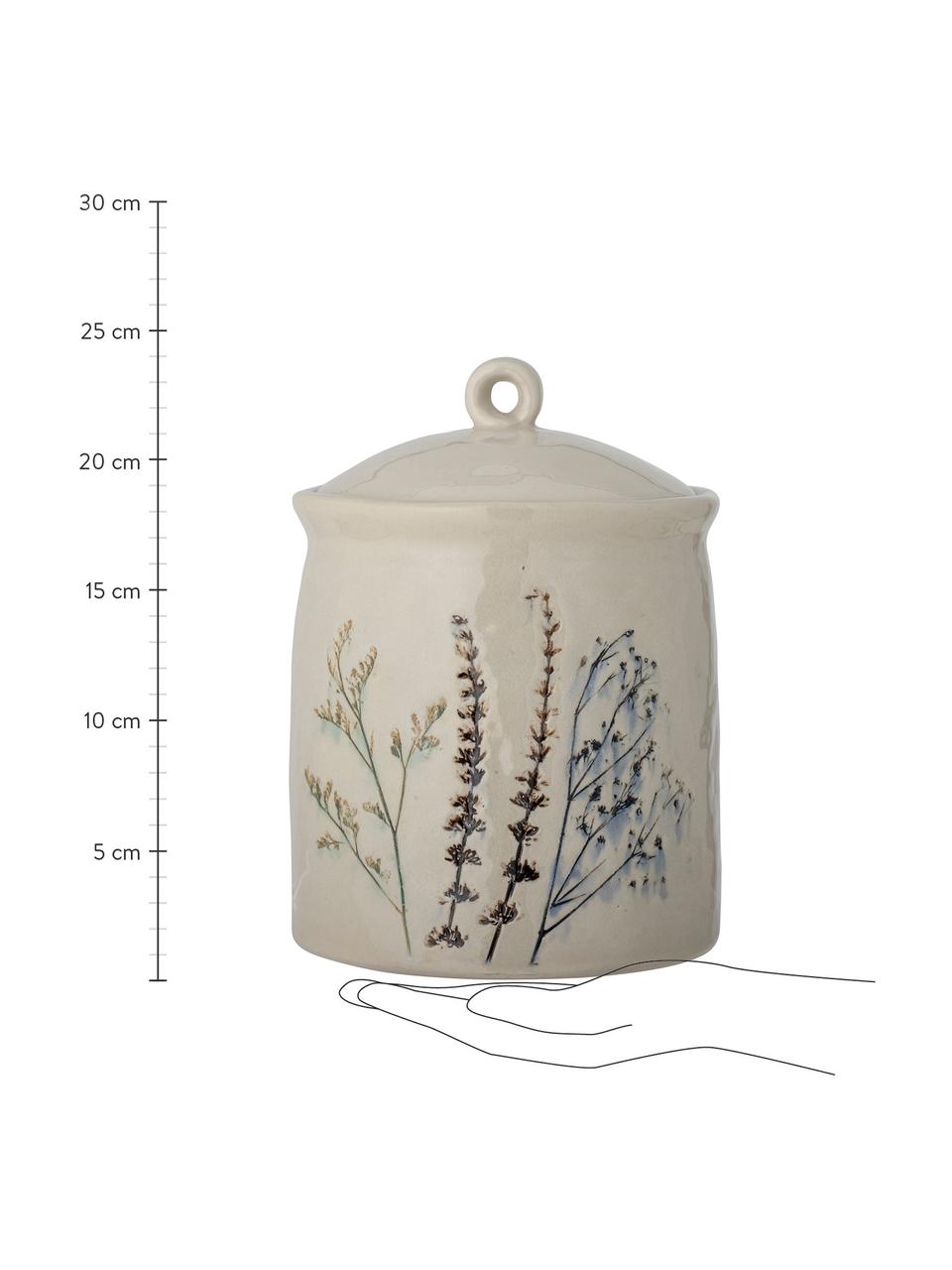 Handgemaakte opbergpot Bea met grasmotief, Keramiek, Beige, meerkleurig, Ø 17 x H 24 cm