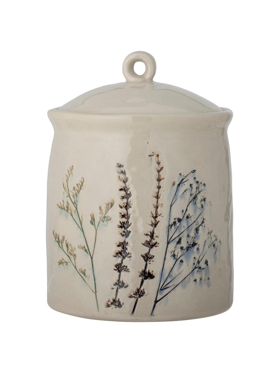 Contenitore fatto a mano con motivo erbe Bea, Gres, Beige, Ø 17 x Alt. 24 cm