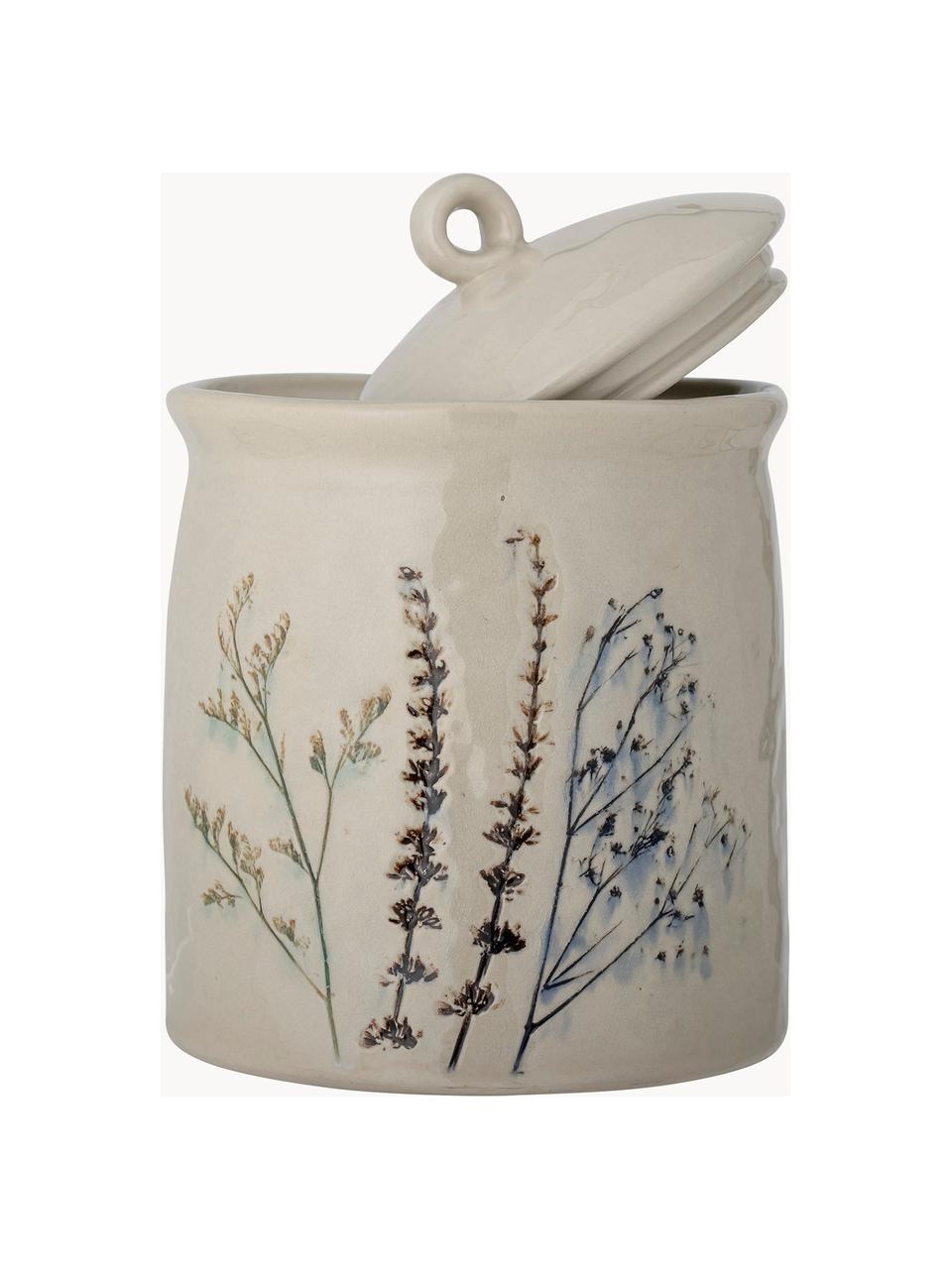 Handgemaakte opbergpot Bea met grasmotief, Keramiek, Beige, Ø 17 x H 24 cm