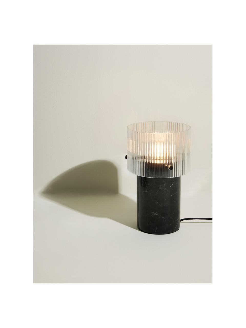 Kleine marmeren tafellamp Revolve, Lampenkap: glas, Lampvoet: marmer, Zwart, gemarmerd, Ø 16 x H 27 cm