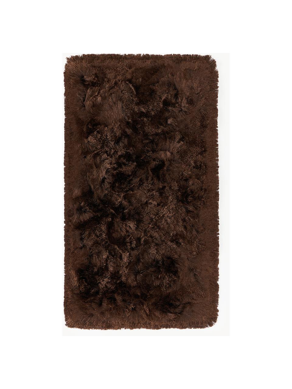 Tapis shaggy longs poils Jimmy, 100 % polyester, certifié GRS, Brun foncé, larg. 80 x long. 150 cm (taille XS)