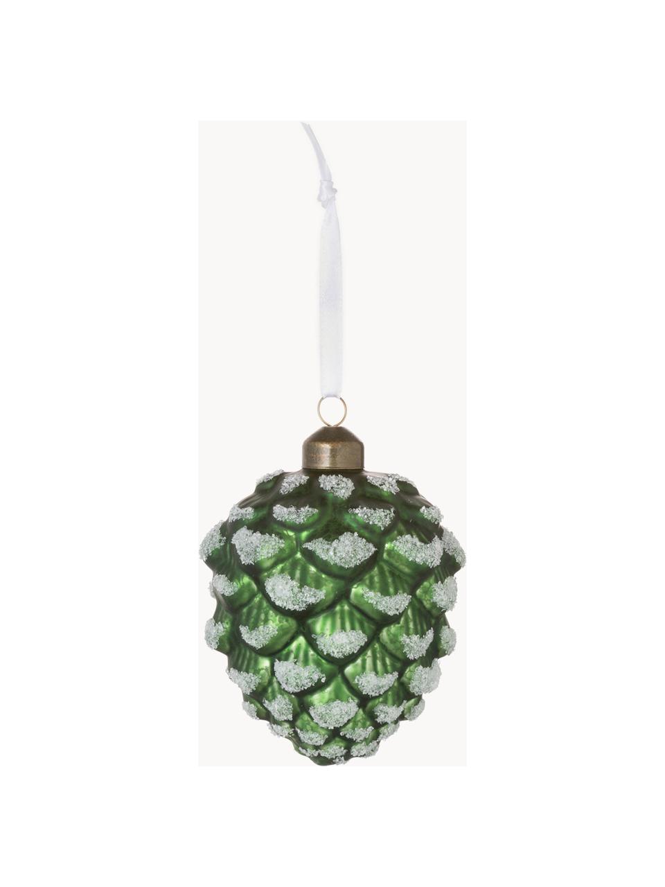 Décorations de sapin de Noël Pine, 12 élém., Verre, Blanc, argenté, vert, scintillant, Ø 7 x haut. 10 cm