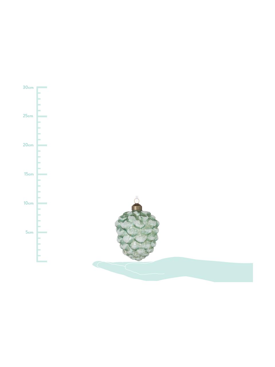Baumanhänger Pine, 12er-Set, Glas, Weiß, Silberfarben, Grün, glitzernd, Ø 7 x H 10 cm