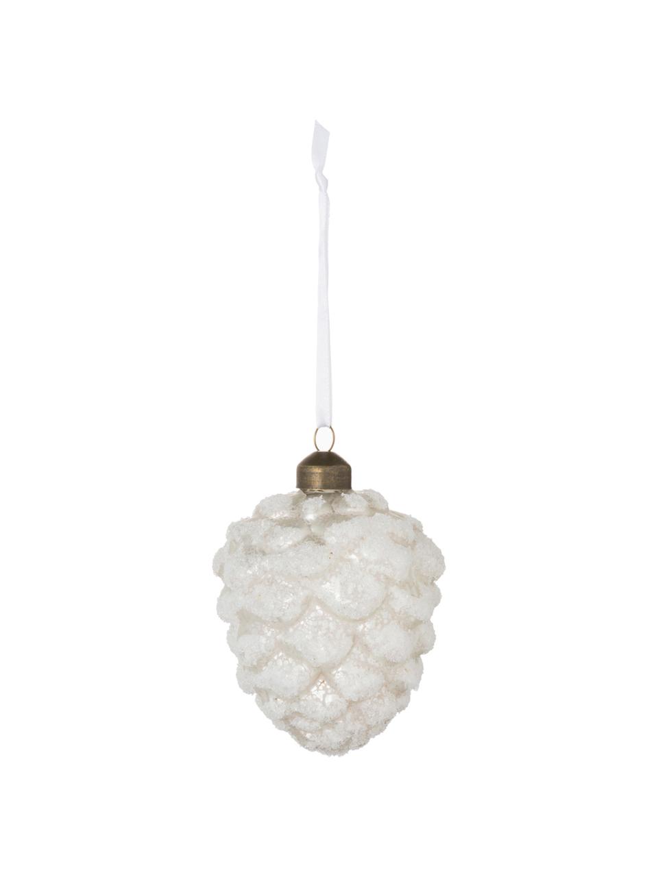 Baumanhänger Pine, 12er-Set, Glas, Weiß, Silberfarben, Grün, glitzernd, Ø 7 x H 10 cm
