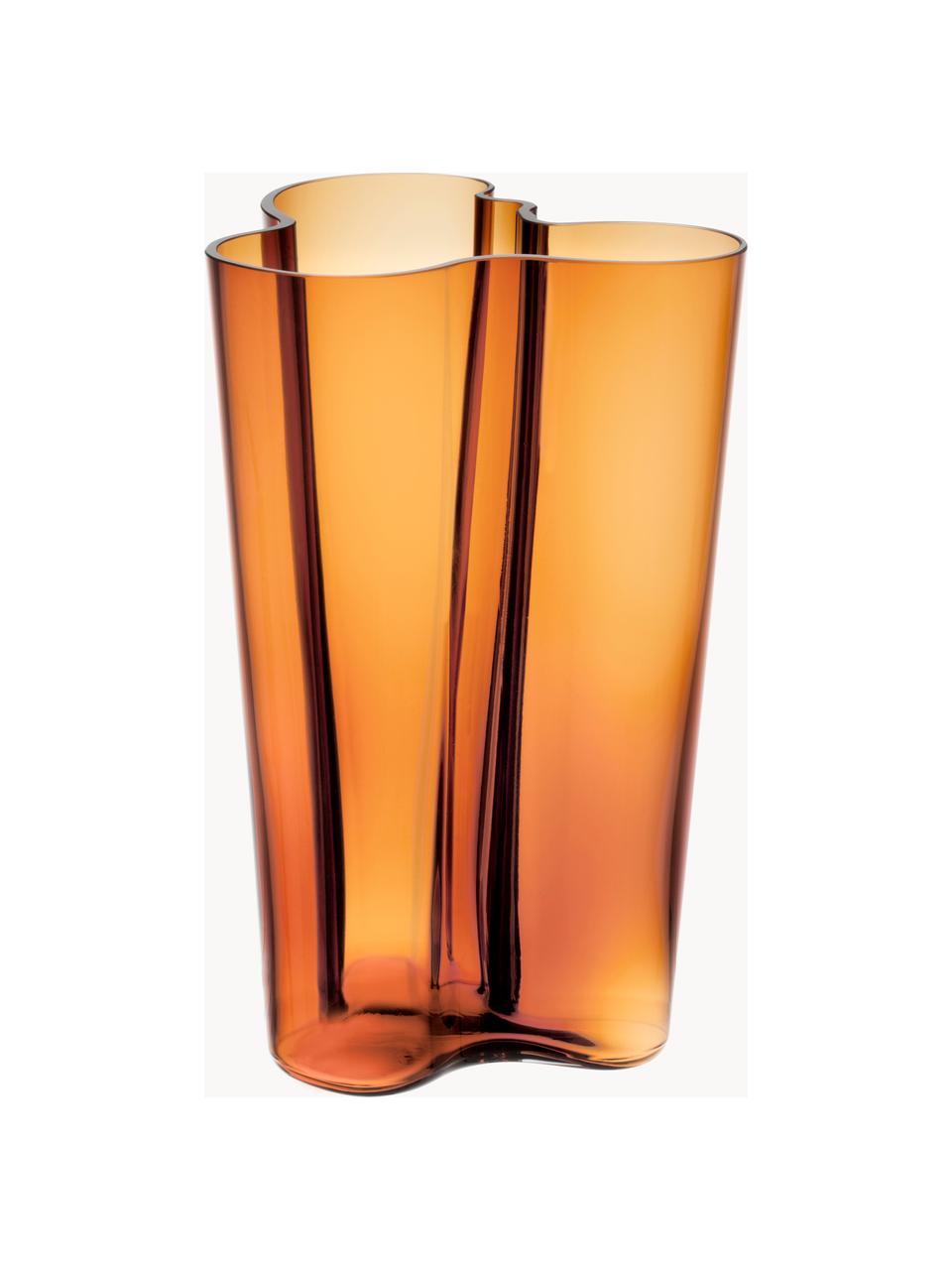 Vase en verre soufflé bouche Aalto, haut. 25 cm, Verre, soufflé bouche, Orange, transparent, larg. 17 x haut. 25 cm
