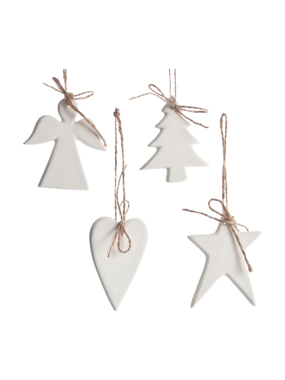 Set de adornos navideños Ornament, 4 pzas., Correa: yute, Blanco, Ancho 6 x Alto 8 cm