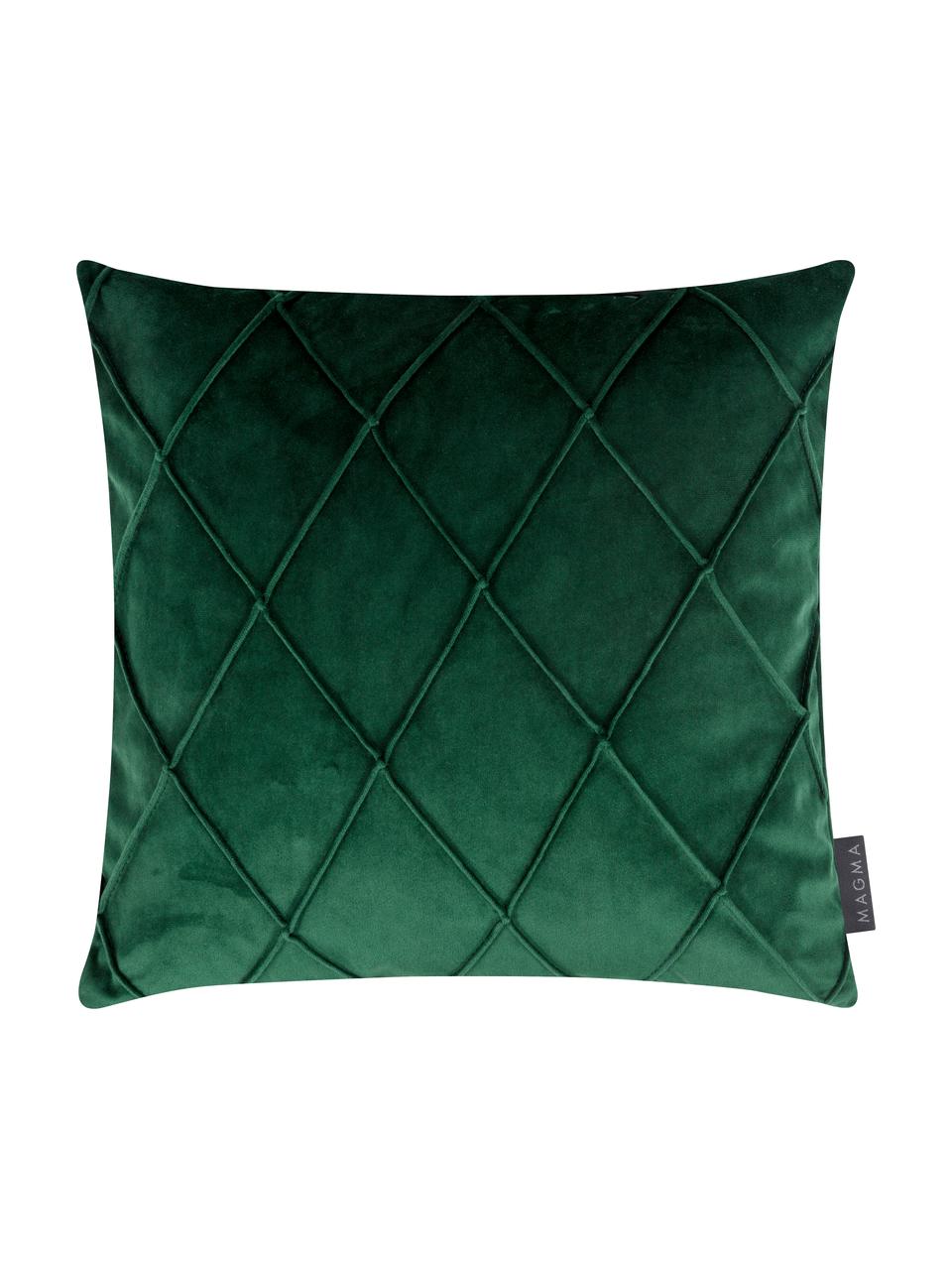 Samt-Kissenhülle Nobless in Grün mit erhabenem Rautenmuster, 100% Polyestersamt, Grün, 50 x 50 cm