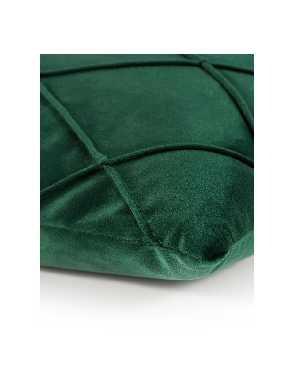 Federa arredo in velluto con motivo a rombi Nobless, 100% velluto di poliestere, Verde scuro, Larg. 40 x Lung. 40 cm