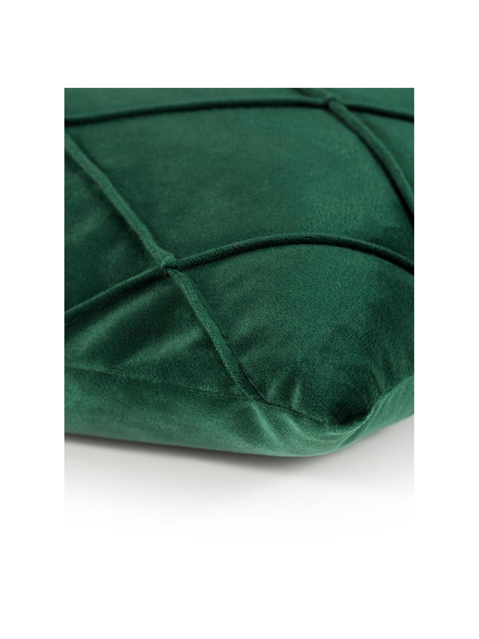 Federa arredo in velluto verde con motivo a rombi Nobless, 100% velluto di poliestere, Verde bosco, Larg. 40 x Lung. 40 cm