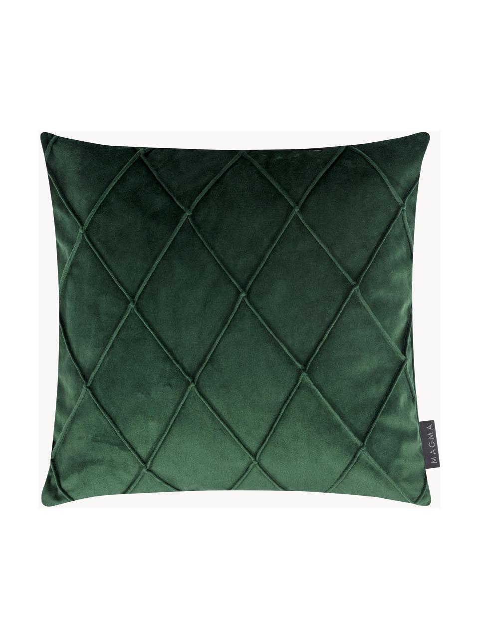 Copricuscino in velluto con motivo a rombi Nobless, 100% velluto di poliestere, Verde scuro, Larg. 40 x Lung. 40 cm