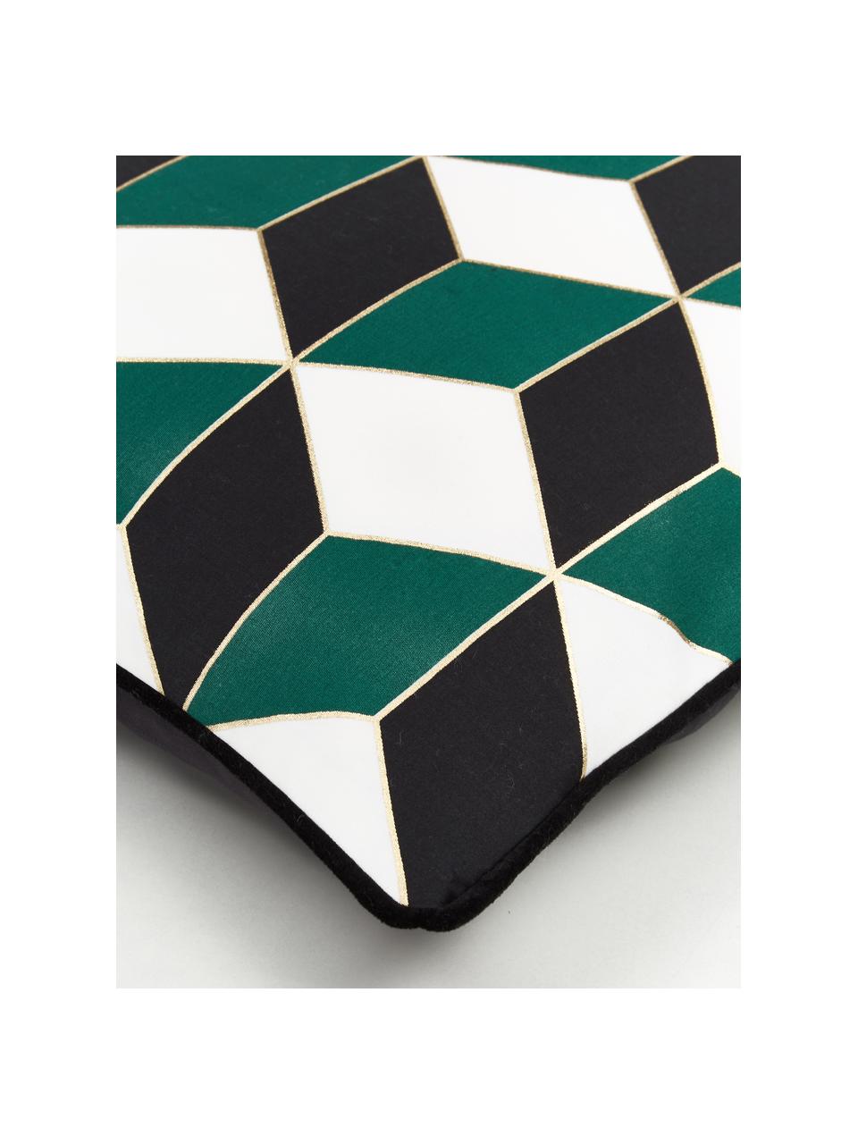 Housse de coussin 45x45 Geo, Blanc crème, vert, couleur dorée