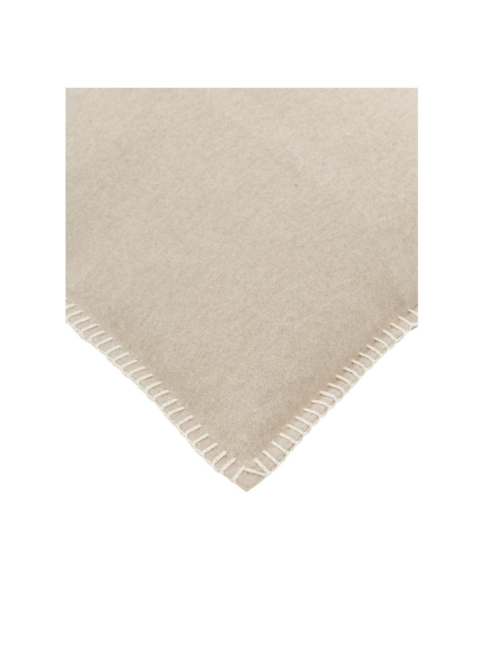 Weiche Fleece-Kissenhülle Sylt mit Steppnaht, 85% Baumwolle, 15% Polyacryl, Beige, 40 x 40 cm