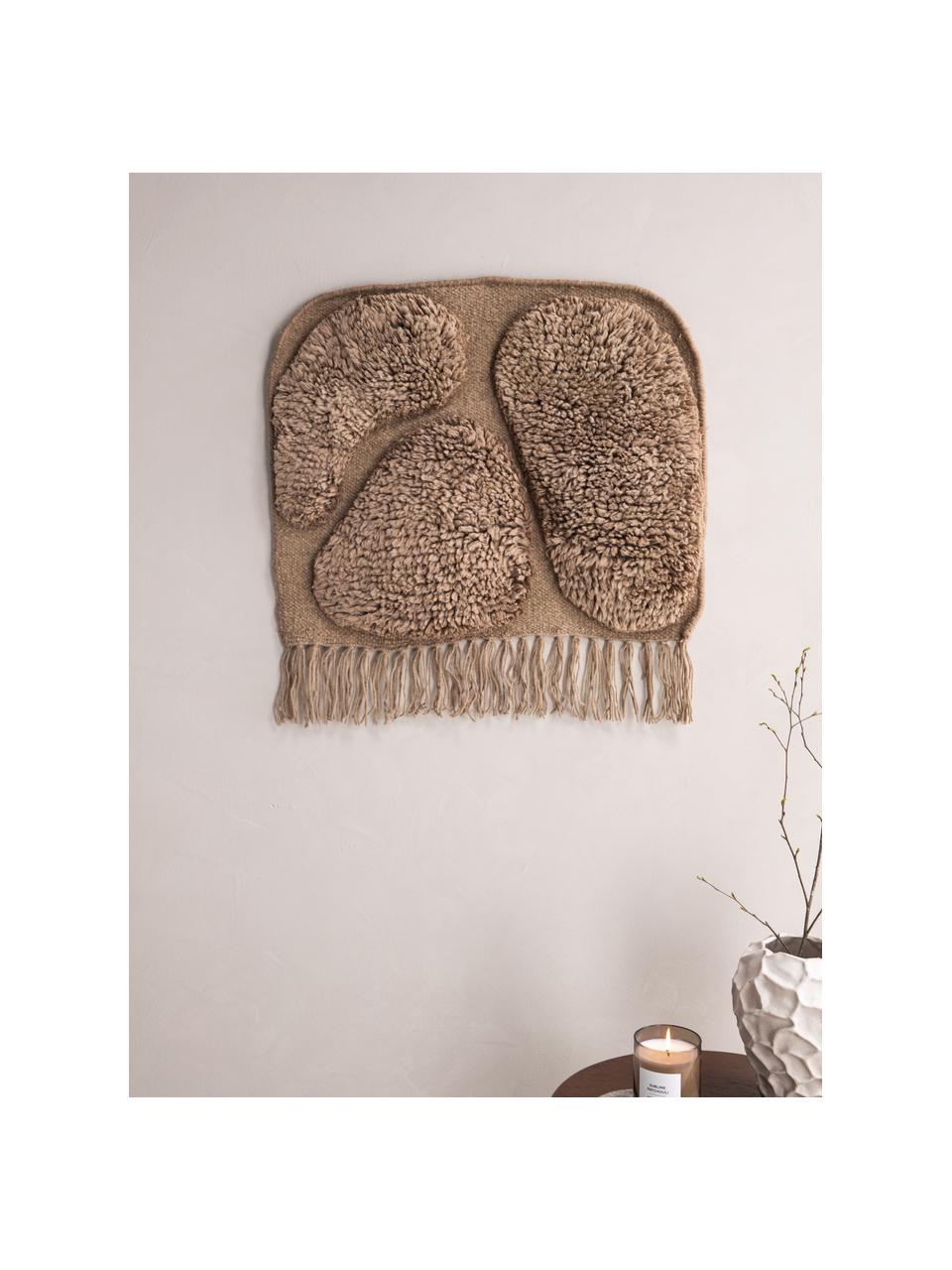 Grote wandobject Jakobsö van wol met franjes, 100% wol, Bruin, B 62 x H 50 cm