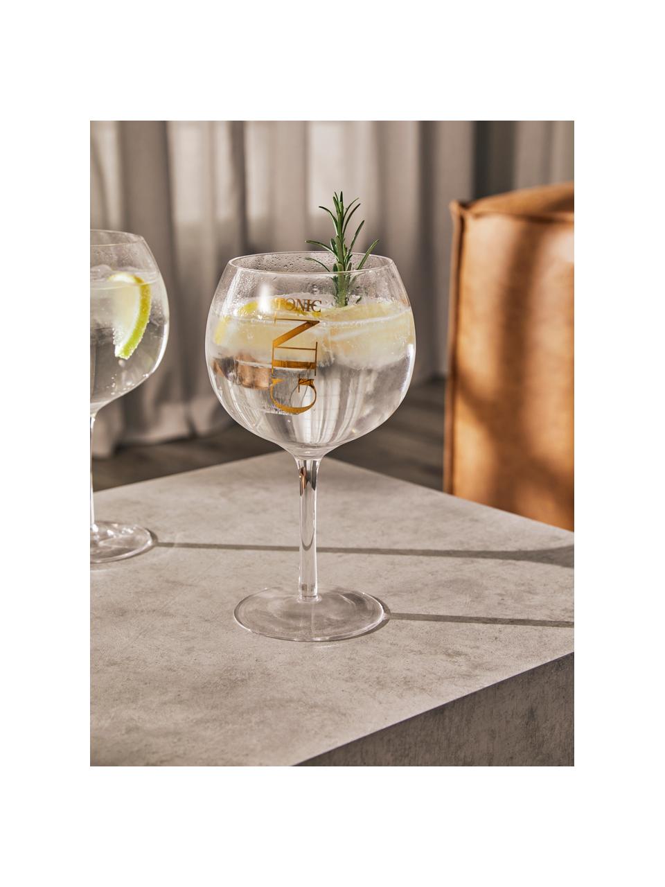 Gin Tonic glazenset met tekst, 4-delig, Glas, Transparant, goudkleurig, Ø 13 x H 22 cm