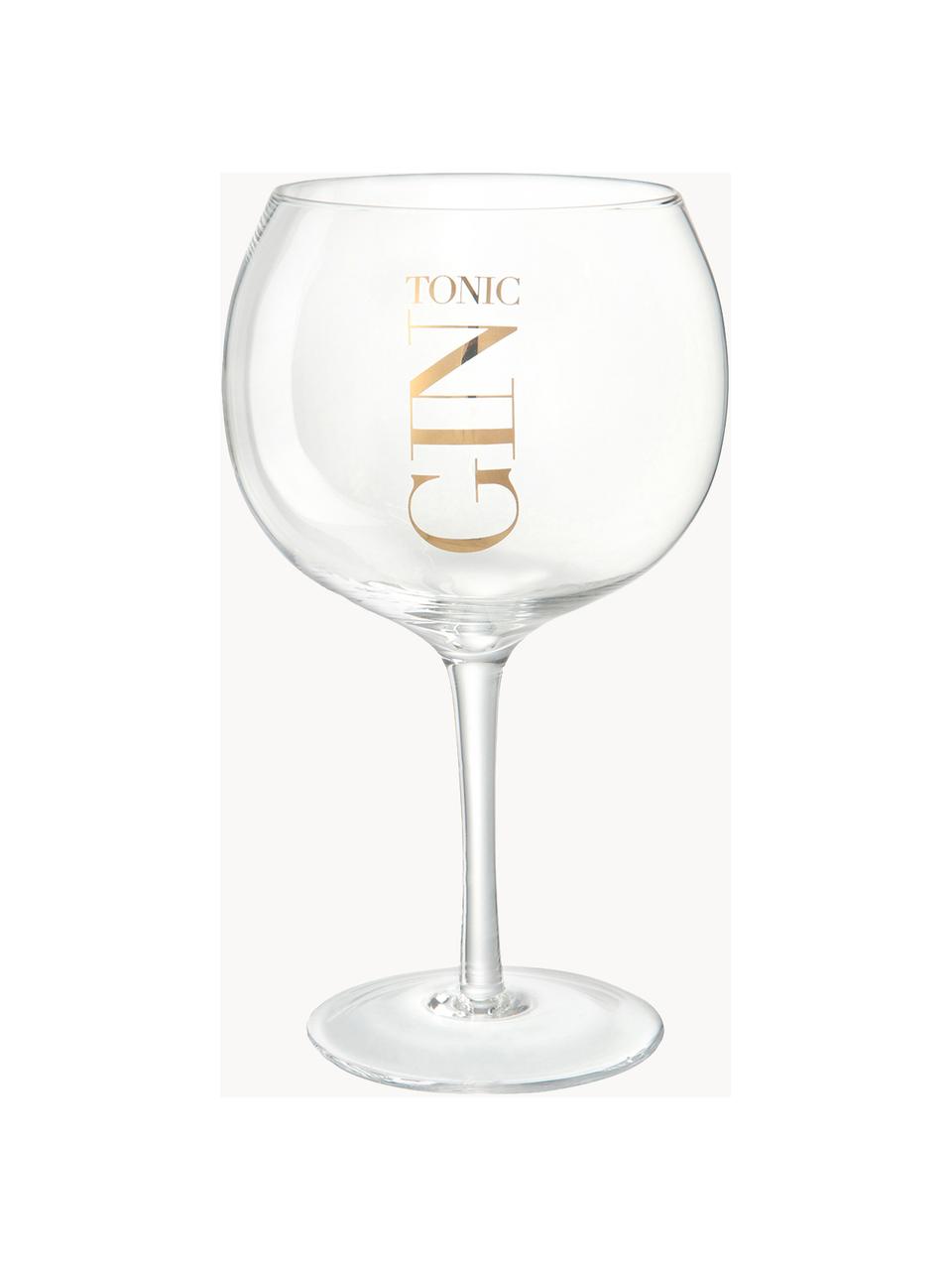 Bicchiere con scritta Gin Tonic, set di 4, Vetro, Trasparente, dorato, Ø 13 x Alt. 22 cm, 180 ml