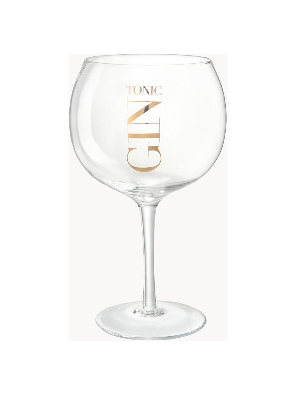 Gin Tonic glazen met opschrift, 4 stuks, Glas, Transparant, goudkleurig, Ø 13 x H 22 cm